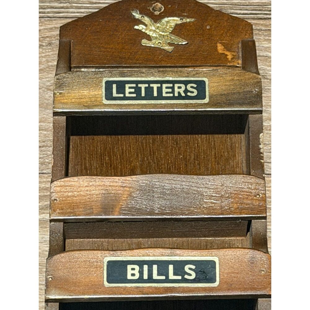 Vintage Rustic Wooden Wall Mail Organizer & Key Holder / Letter Sorter